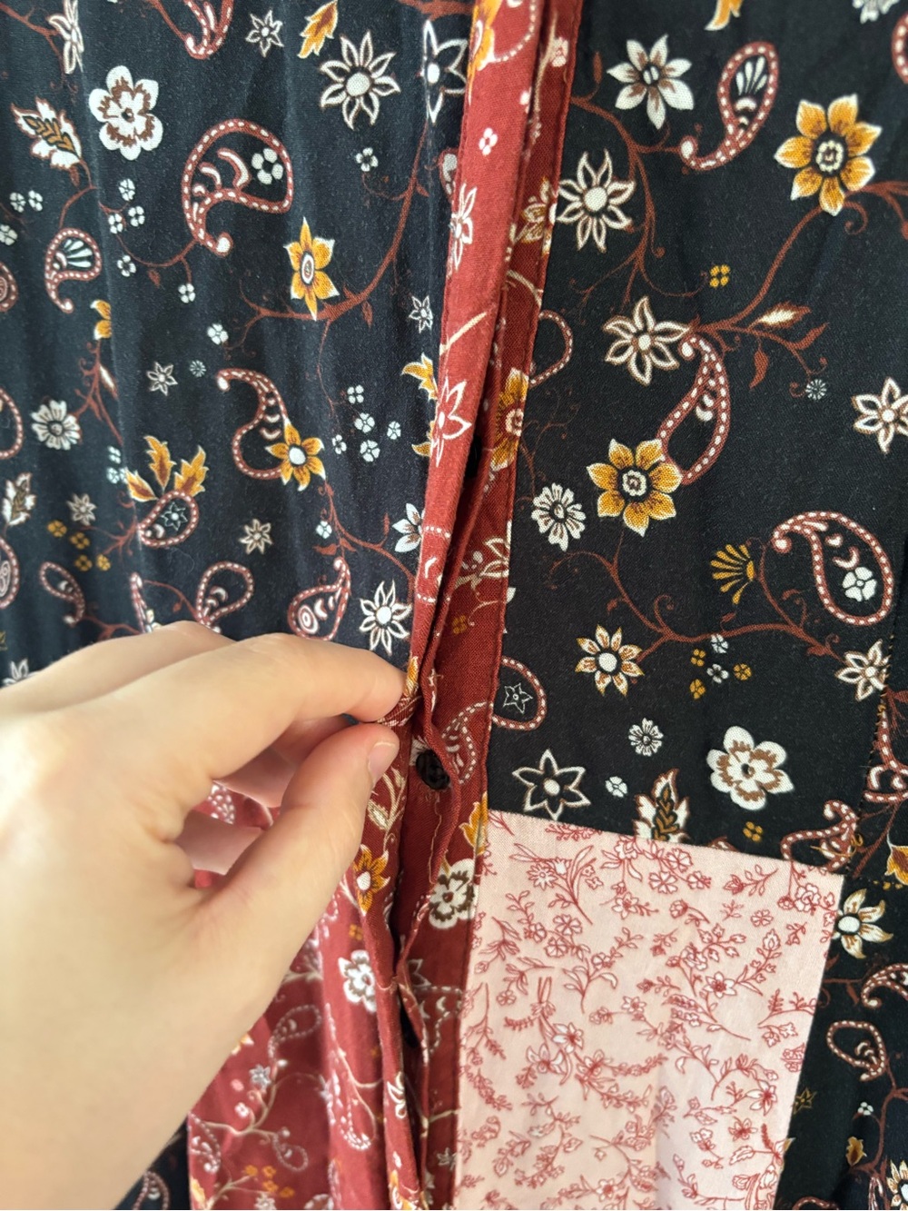 Zara Woman Patchwork Paisley Floral Maxi Shirt Dress XL Boho Prairie Whimsigoth - Picture 5 of 12